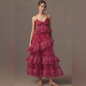 Let Me Be Sleeveless Sheer Tiered Midi Dress Anthropologie In: Pink